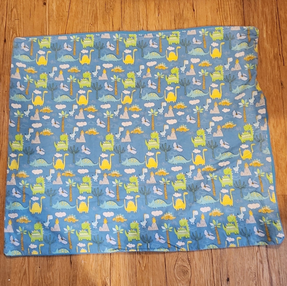 Baby blanket turquoise teal dinosaurs flannel polar fleece reversible cute